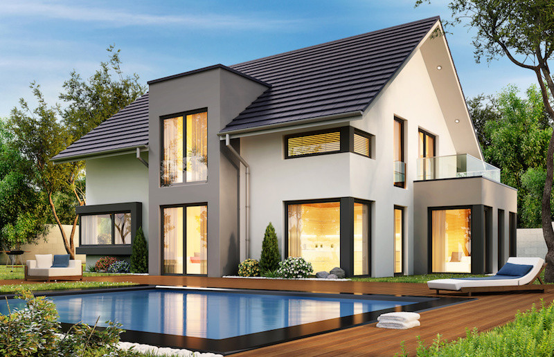 明りの灯るプールのある家 カラーサンプルと塗装された